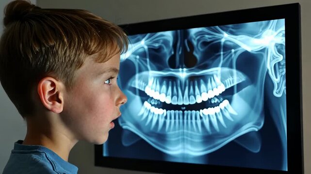 dental x-ray, teeth anatomy, jaw structure. Dental health. Molars develop with age progression. Enamel loss causes dental sensitivity. Radiographic analysis reveals hidden caries.