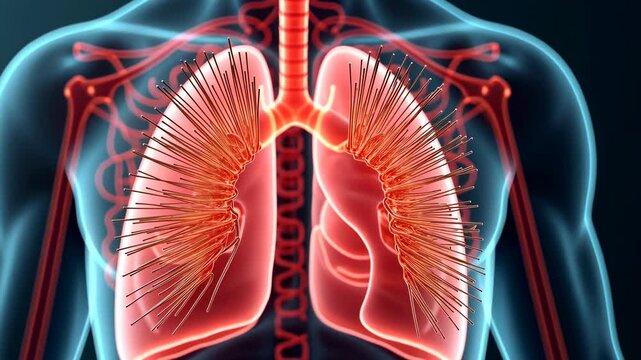 pulmonary, pulmonary fibrosis, lung function. Respiratory health. Alveoli expand during deep breaths. Bronchi facilitate efficient air flow. Bloodstream supports consistent tissue oxygenation.