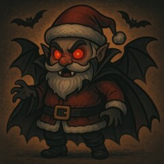 Festive Demon with Christmas Hat and Menacing Red Eyes