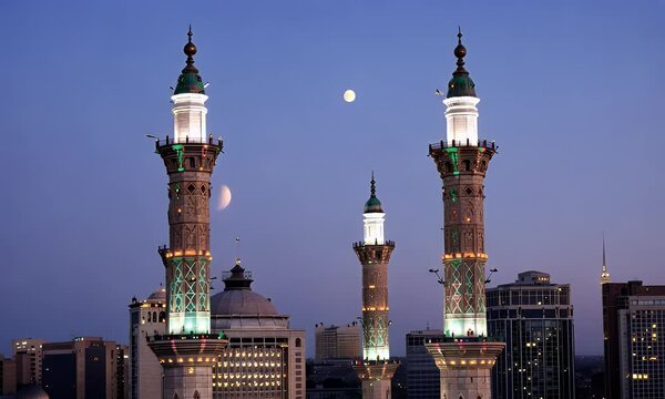 The Minarets of the Meccan Kaaba with Moon