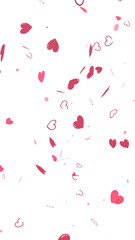Falling pink and magenta cartoon hearts, a romantic overlay for festive occasions. Illustrated love symbols for Valentine's Day or weddings. Isolated graphic element with a transparent background.