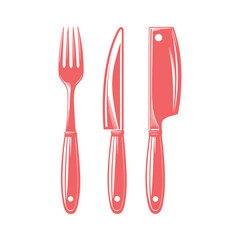 Coral colored fork knife and cleaver graphic illustration cutlery utensil vector