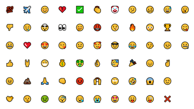 Comprehensive collection of diverse emoji icons and emoticons representing various feelings, expressions, and reactions. Vector illustration pack with a transparent background for easy use in projects