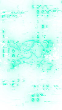 Abstract futuristic skull cyber background with glitch effect, distorted binary code, and fluid digital waves. Technology data stream concept illustration with transparent background for creative use.