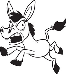 Angry cartoon donkey running isolated on white background