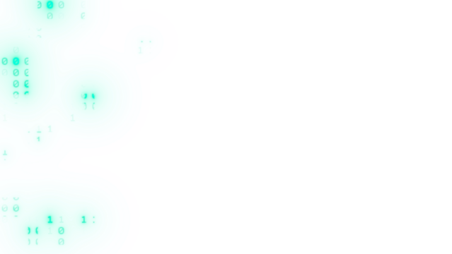 Abstract futuristic fluid shape with topographic layers in vibrant teal and blue, featuring binary code data patterns. Isolated graphic design element on a transparent background. Copy space.