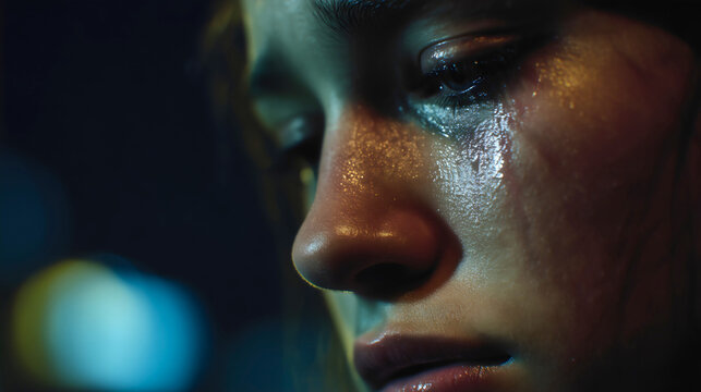 A teenager crying over his life and fate, deeply hurt, reflecting the struggles of younger generations