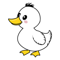 Cute Cartoon Duckling with Big Eyes and Yellow Beak