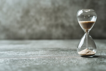 Hourglass with Flowing Sand on Warm Gray Background – Time Management and Productivity Concept