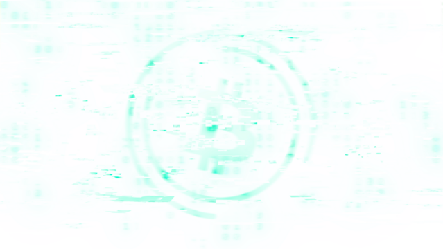Glitch bitcoin background with vibrant blue, cyan, and green colors. Digital distortion and data corruption effect creating a dynamic, chaotic texture. Modern design element transparent background.