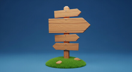 Wooden direction signpost pointing the way forward on a patch of grass, perfect for travel and adventure themes