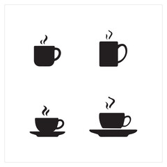 A hot set of coffee and tea cups illustration with steam