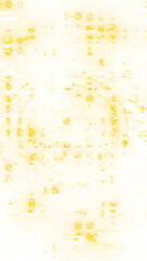 Digital glitch art element with yellow distorted binary code and data stream visuals on a transparent background. Abstract futuristic tech concept for cyber error or data corruption overlay.
