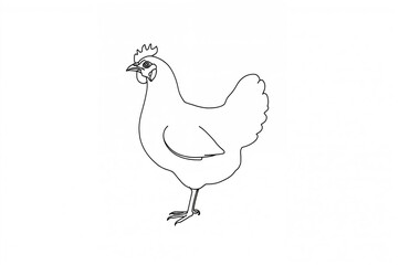 Fototapeta premium Continuous line art depiction of a hen in black on a white background