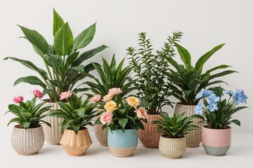 Obraz premium Collection of indoor plants in ceramic containers with diverse foliage