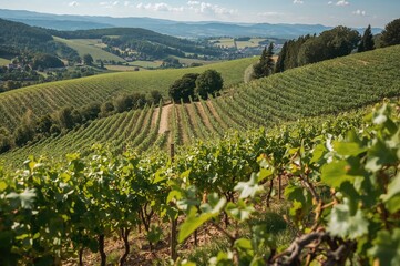 Naklejka premium Vineyard-covered slopes in a renowned wine-producing area