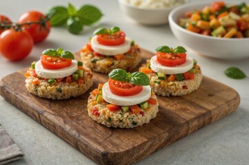 DIY Nutritious Rice Cakes Topped with Mozzarella, Tomatoes, Basil, and Fresh Veggies