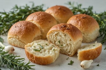 Freshly Baked Bread Buns Infused With Wild Garlic