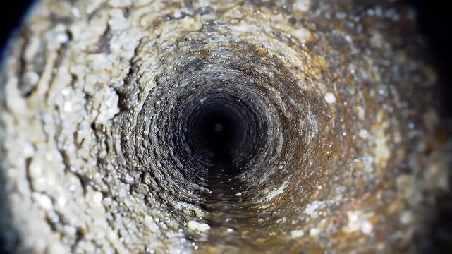 Poor hygiene in industrial pipes showing severe buildup of dirt and contamination inside plumbing system highlighting risks of bacteria growth and unsafe conditions