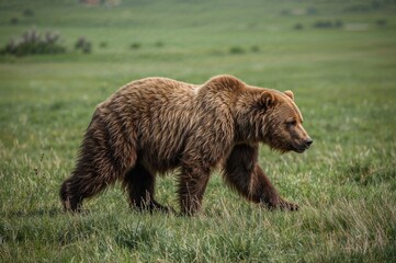 Obraz premium Large brown bear roaming mountain terrain
