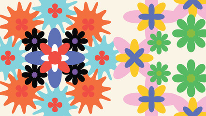 Abstract botanical background vector. Wallpaper hand drawn design with flower and leaves branch. Illustration for wall decor, fabric, print, packaging, banner, wrapping paper.