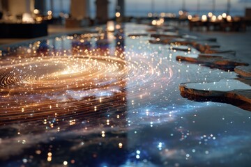 Beautifully Crafted Dining Space with Ethereal Galaxy Design on the Table, Creating a Dreamy Atmosphere Ideal for Gatherings and Celebrations at Night