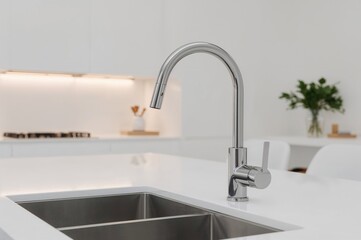 White-based sleek kitchen faucet design