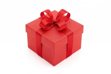 Red Christmas present box on a white backdrop
