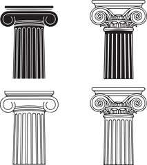 Set of classical column capitals isolated on white background