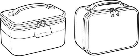 Vector illustration of lunch box bag with handle, zipper closure, compact design, food container storage, school meal carrier accessory sketch template © Creatives Mind