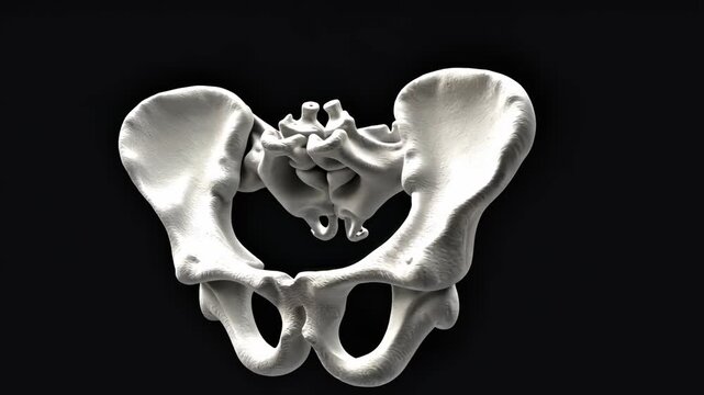 pelvic scan, bone structure, medical imaging. Anatomy study. Ligaments strengthen pelvic stability. 3D medical render shows skeletal clarity. Pelvic formation supports body balance.