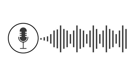 Podcast icon audio voice record, music wave. Microphone symbol, talk, speech. Voice record button or audio call. Retro simple icon.