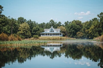 Fototapeta premium Home above marsh waters surrounded by nature and scenic views