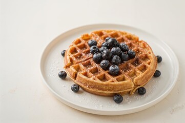 Freshly made waffles presented on a dish. Focused shot. Premium quality image