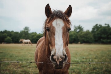 Majestic equine with large ears grazing in a grassy field