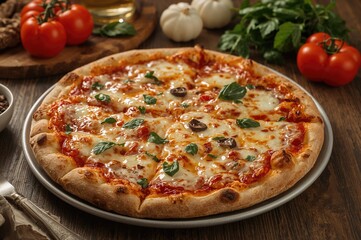 Steaming pie topped with gooey cheese