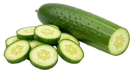Isolated Cucumber slices and whole