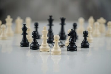 Chess strategy and business concept with light and bokeh effects
