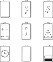 Collection of battery charge level icons isolated on white background