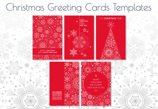 Set of Five Snowflake Textured Red Christmas Greeting Cards