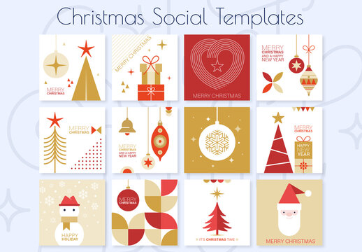 Collection of 12 Christmas Themed Social Network Post Templates