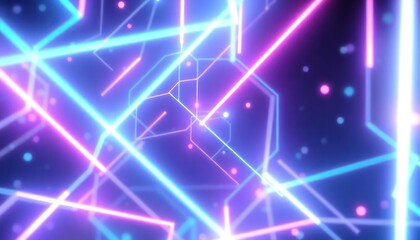 Vibrant neon lines and dots illuminate a futuristic abstract background, representing data flow, digital connections, and energetic technology.