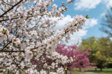 Obraz premium Blossoming Cherry Tree with Gentle Blur Background