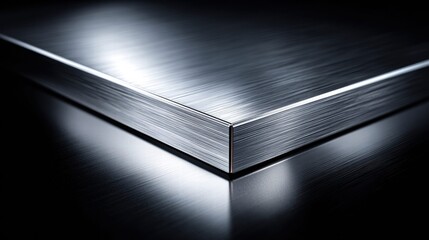 The close-up showcases a corner of brushed metal with a smooth, reflective surface.