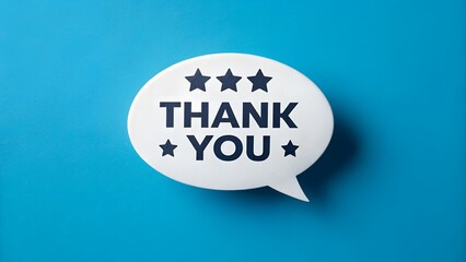 Speech Bubble with Five Black Stars and “THANK YOU” Text on Blue Background – Bold Minimalist Message of Appreciation and Positive Feedback – customer gratitude, review concept, social media design