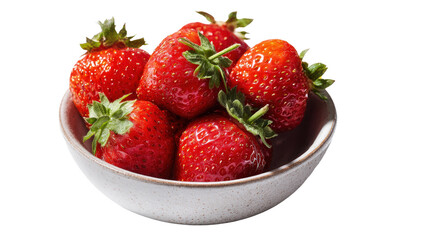 Fresh strawberries in a small bowl, natural shadows background isolated on a Transparent background, PNG file.
