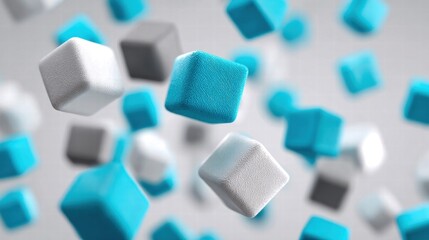 Abstract design of floating cubes in various shades, creating a modern and dynamic image.