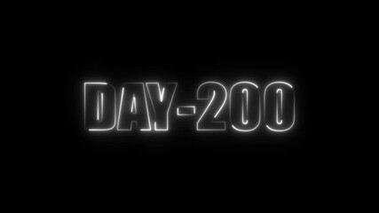 Neon text day-200 animation on black background.calender, text,number, days, date, countdown neon text concept.