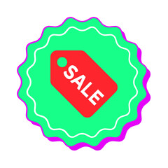 Red sale tag on a bright green starburst background