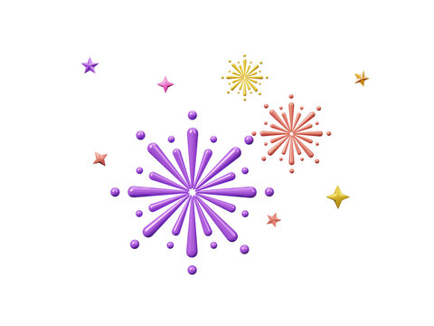 Fireworks icon isolated on transparent background, New Year party design element, Anniversary party concept. Celebration, winner, New year party, anniversary poster and banner design. 3d rendering